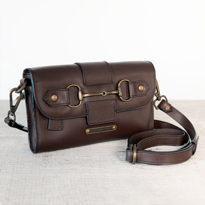 Urban Equestrian  Dalton - Horse Bit Crossbody Luxury Leather Handbag in Deep Brown