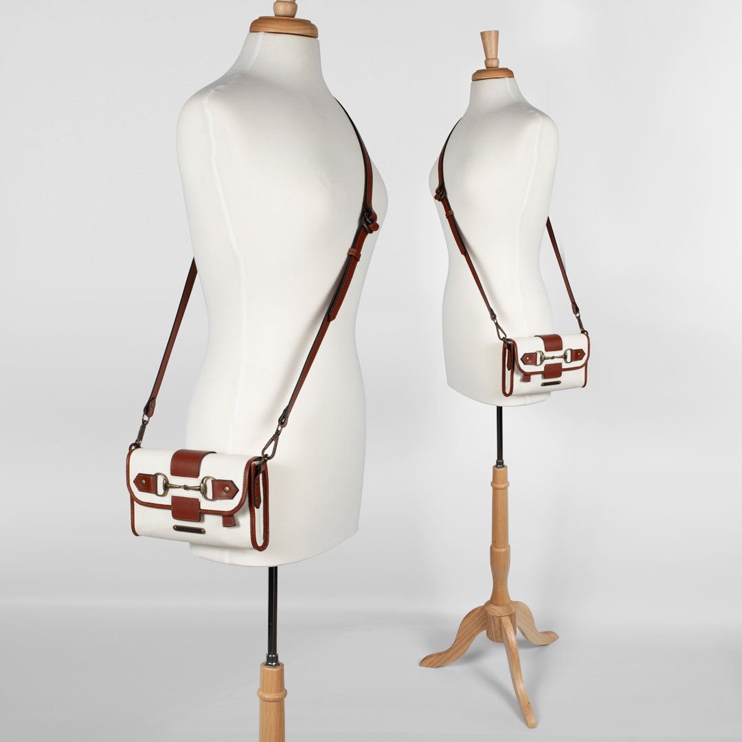 Urban Equestrian  Dalton - Horse Bit Crossbody Luxury Leather Handbag in Cognac on Ivory