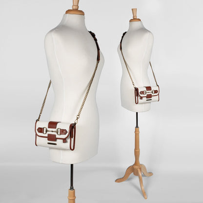 Urban Equestrian  Dalton - Horse Bit Crossbody Luxury Leather Handbag in Cognac on Ivory
