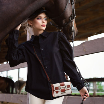 Urban Equestrian  Dalton - Horse Bit Crossbody Luxury Leather Handbag in Cognac on Ivory