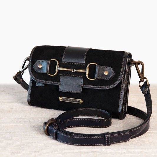 Urban Equestrian  Dalton - Horse Bit Crossbody Luxury Leather Handbag in Black on Black