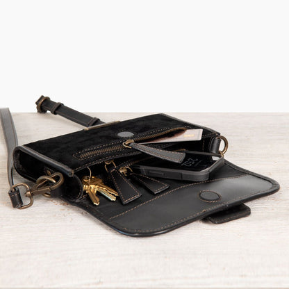 Urban Equestrian  Dalton - Horse Bit Crossbody Luxury Leather Handbag in Black on Black