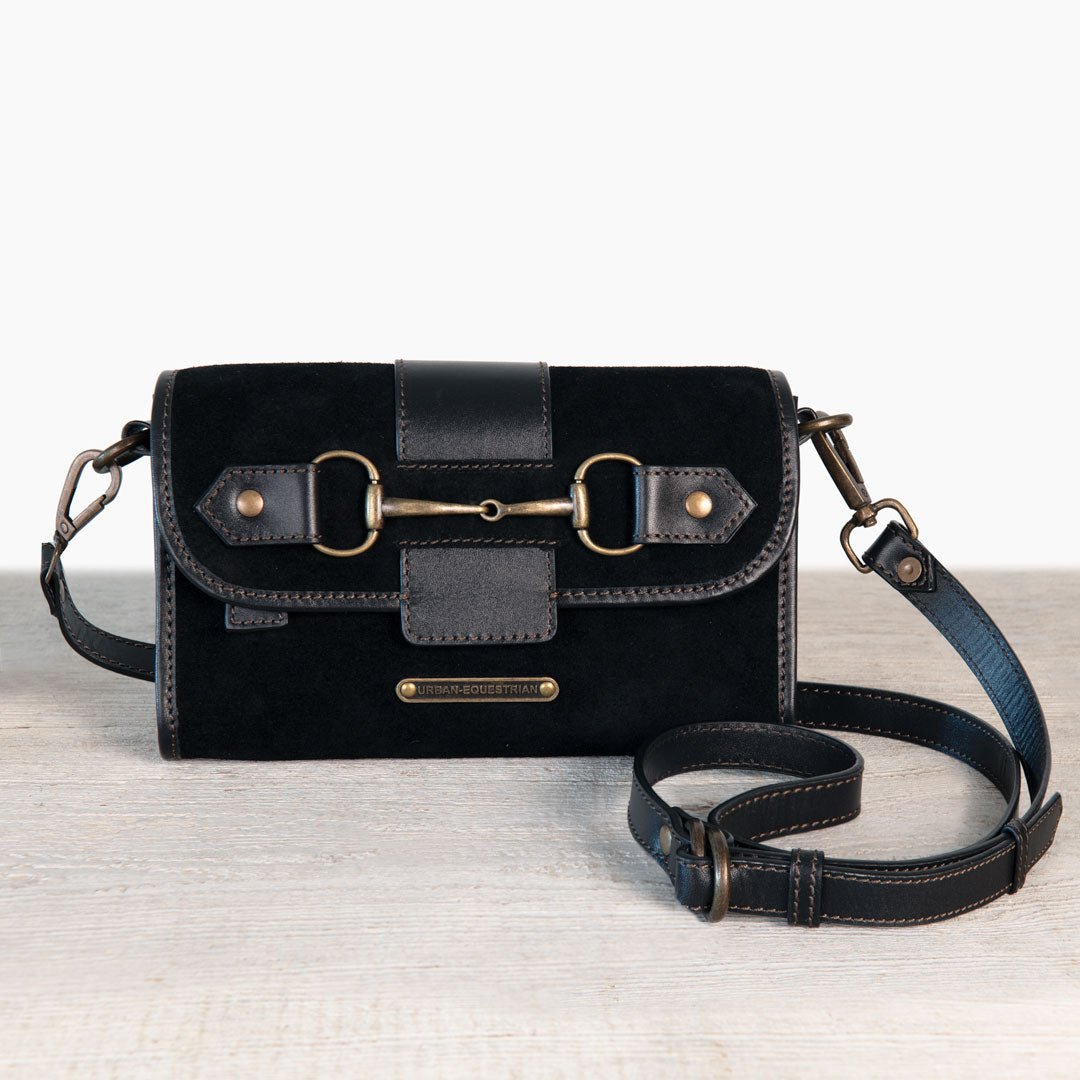 Urban Equestrian  Dalton - Horse Bit Crossbody Luxury Leather Handbag in Black on Black