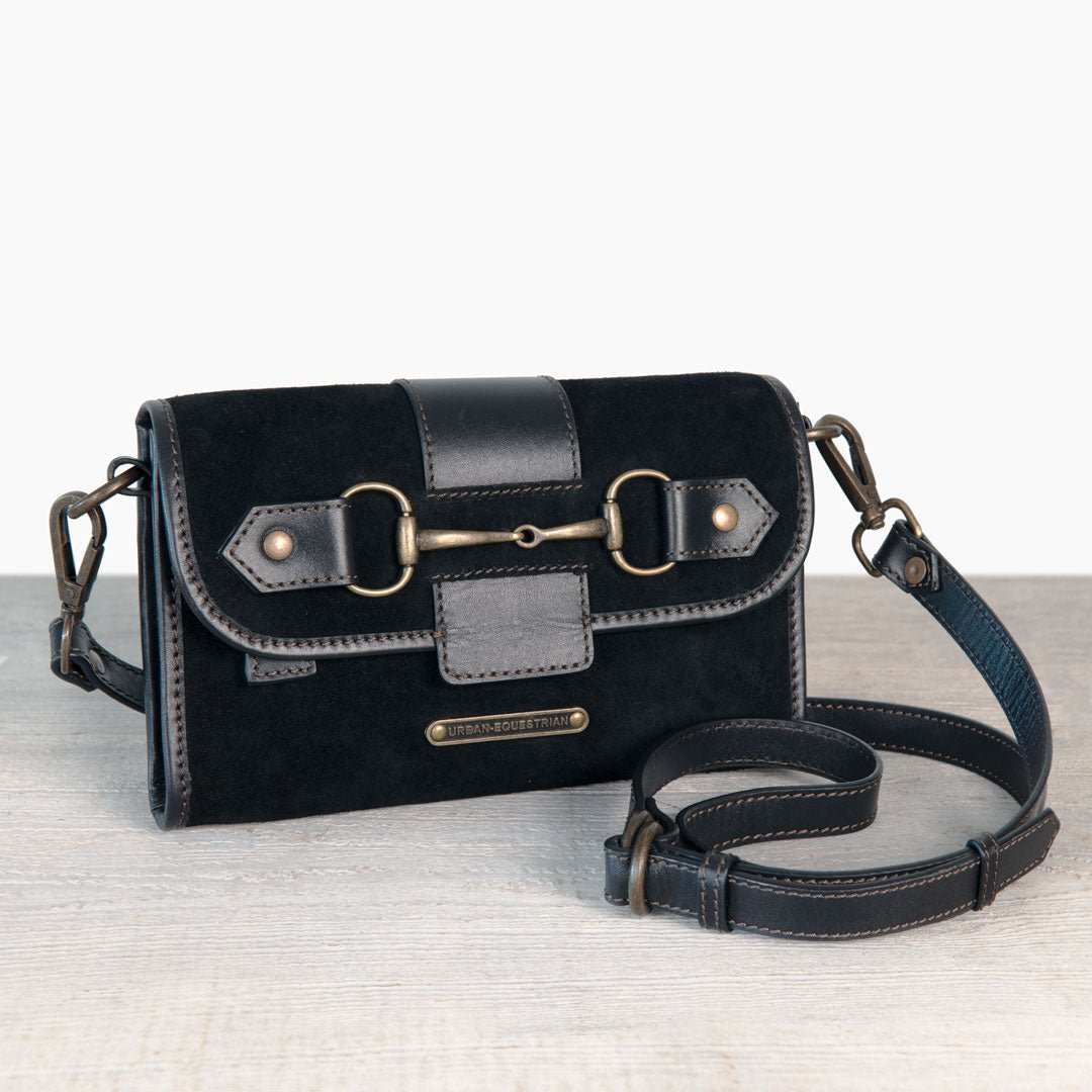 Urban Equestrian  Dalton - Horse Bit Crossbody Luxury Leather Handbag in Black on Black