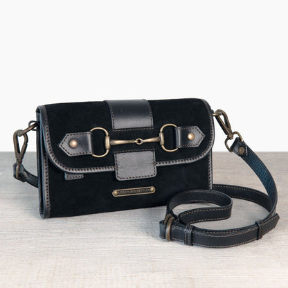 Urban Equestrian  Dalton - Horse Bit Crossbody Luxury Leather Handbag in Black on Black