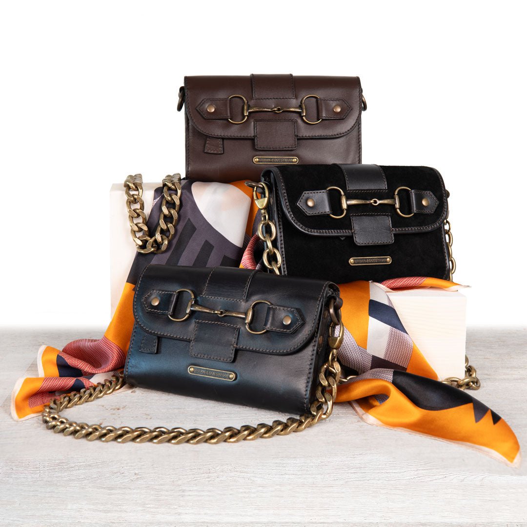 Urban Equestrian  Dalton - Horse Bit Crossbody Luxury Leather Handbag in Black on Black