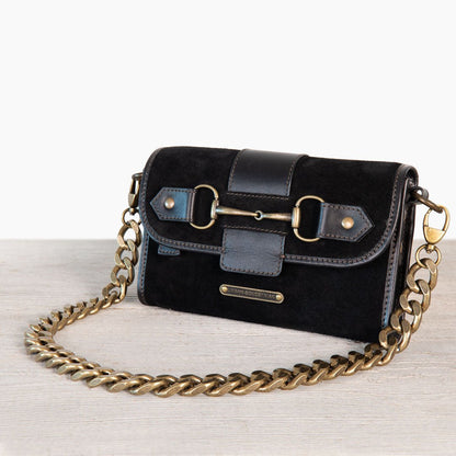 Urban Equestrian  Dalton - Horse Bit Crossbody Luxury Leather Handbag in Black on Black