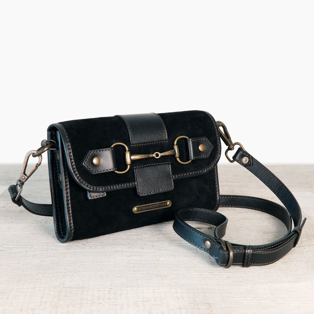 Urban Equestrian  Dalton - Horse Bit Crossbody Luxury Leather Handbag in Black on Black