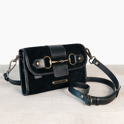 Urban Equestrian  Dalton - Horse Bit Crossbody Luxury Leather Handbag in Black on Black
