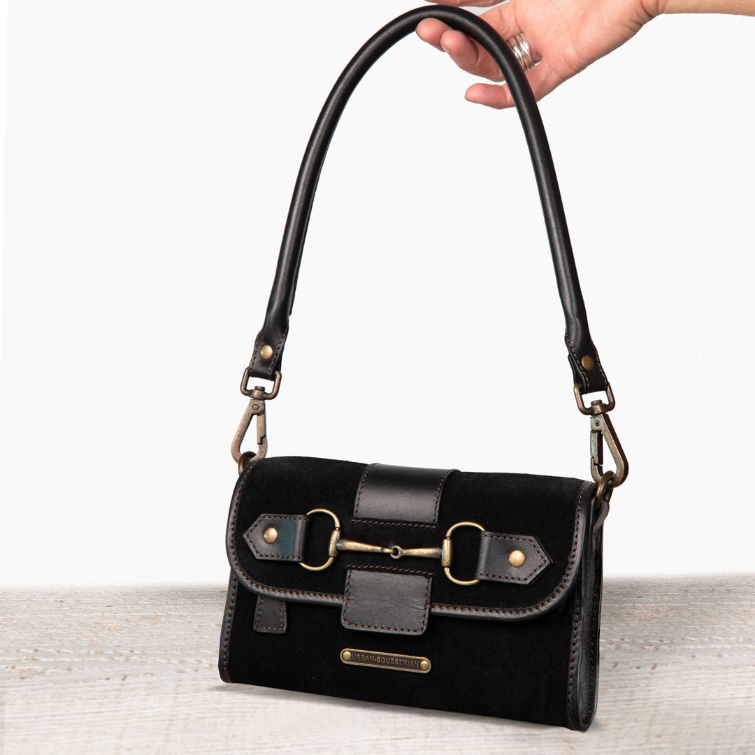 Urban Equestrian  Dalton - Horse Bit Crossbody Luxury Leather Handbag in Black on Black