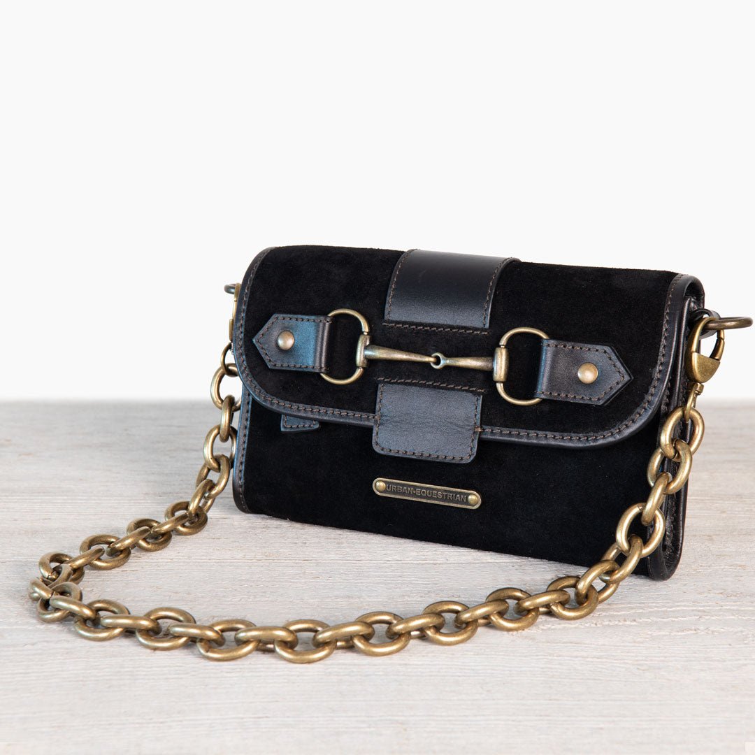 Urban Equestrian  Dalton - Horse Bit Crossbody Luxury Leather Handbag in Black on Black