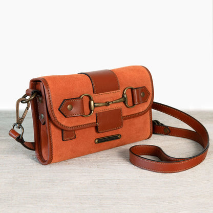Urban Equestrian  Dalton - Horse Bit Crossbody Luxury Leather Handbag in Cognac on Cognac