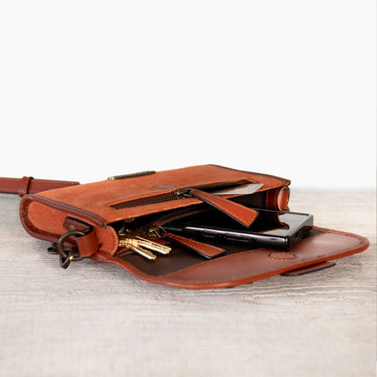 Urban Equestrian  Dalton - Horse Bit Crossbody Luxury Leather Handbag in Cognac on Cognac