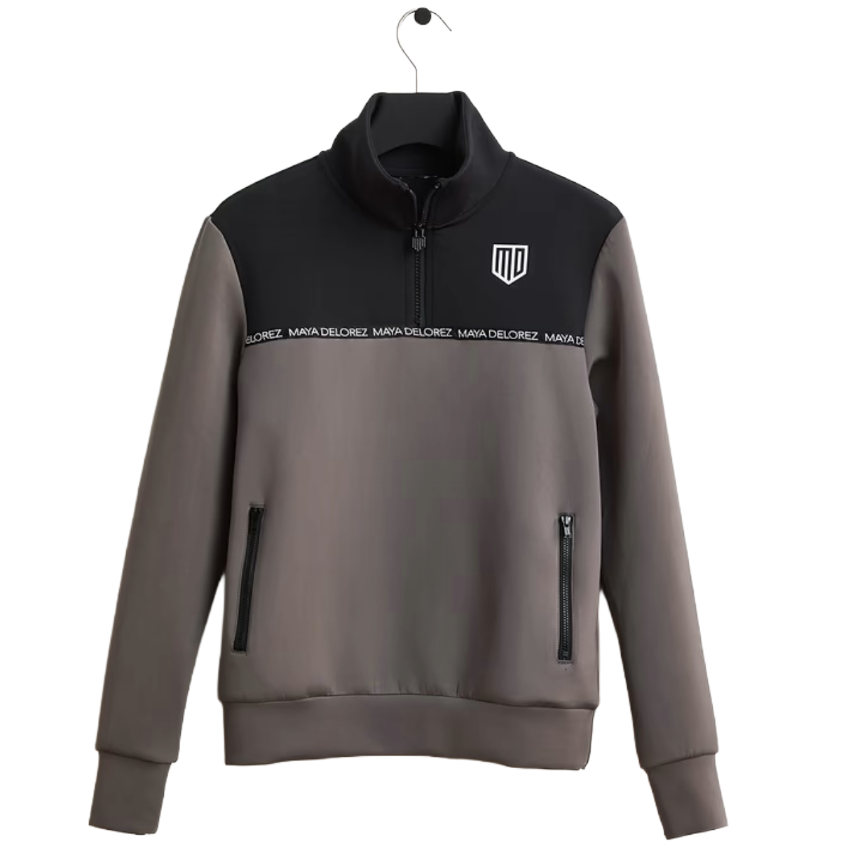 Maya Delorez Women's Halfzip Pullover-Gray/Black-Front View