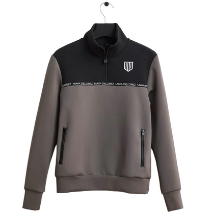 Maya Delorez Women's Halfzip Pullover-Gray/Black-Front View