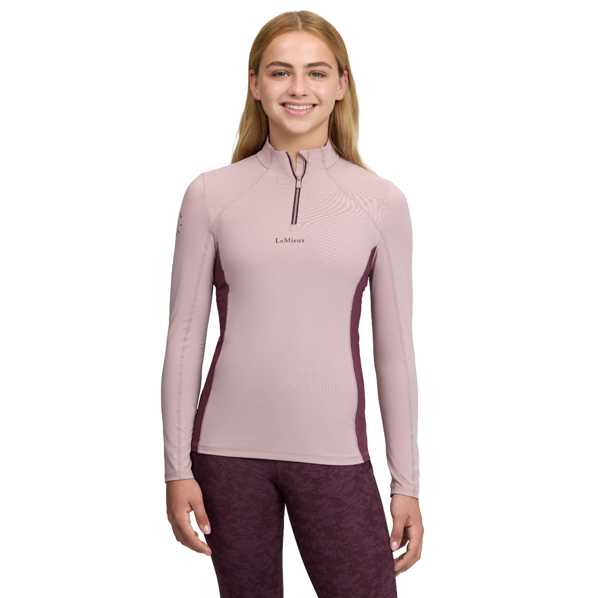 LeMieux Young Rider Classique Base Layer-wild rose-model-front view