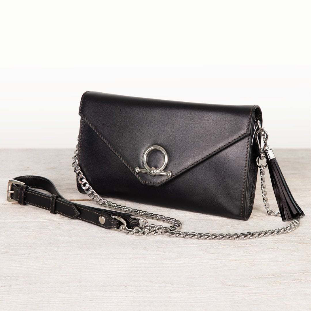 Urban Equestrian  Del Mar - Horse Bit Crossbody Luxury Leather Handbag in Black