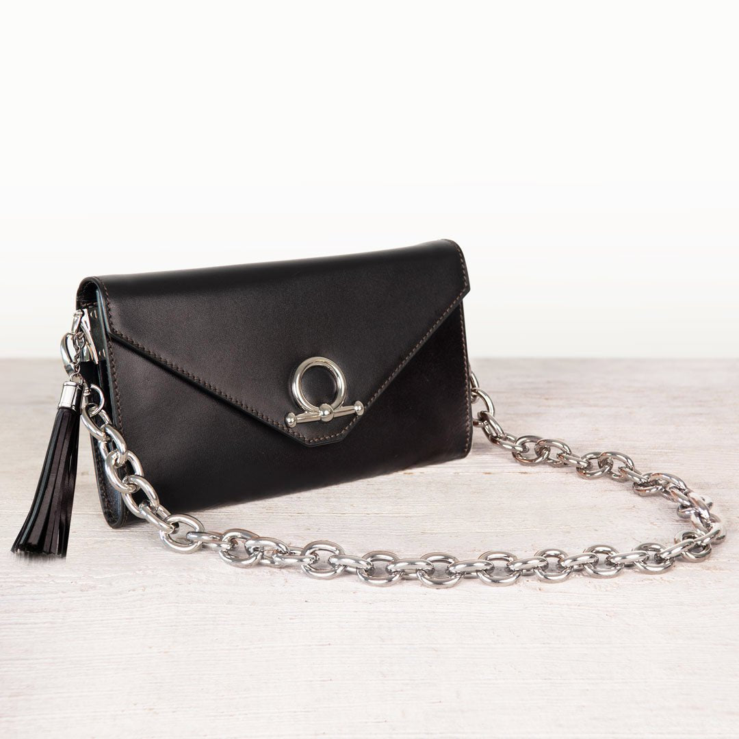 Urban Equestrian  Del Mar - Horse Bit Crossbody Luxury Leather Handbag in Black