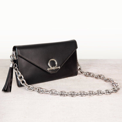 Urban Equestrian  Del Mar - Horse Bit Crossbody Luxury Leather Handbag in Black