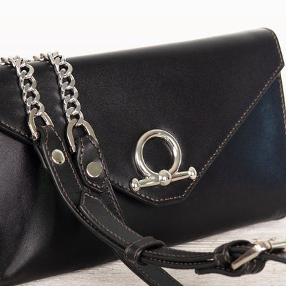 Urban Equestrian  Del Mar - Horse Bit Crossbody Luxury Leather Handbag in Black