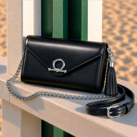 Urban Equestrian  Del Mar - Horse Bit Crossbody Luxury Leather Handbag in Black