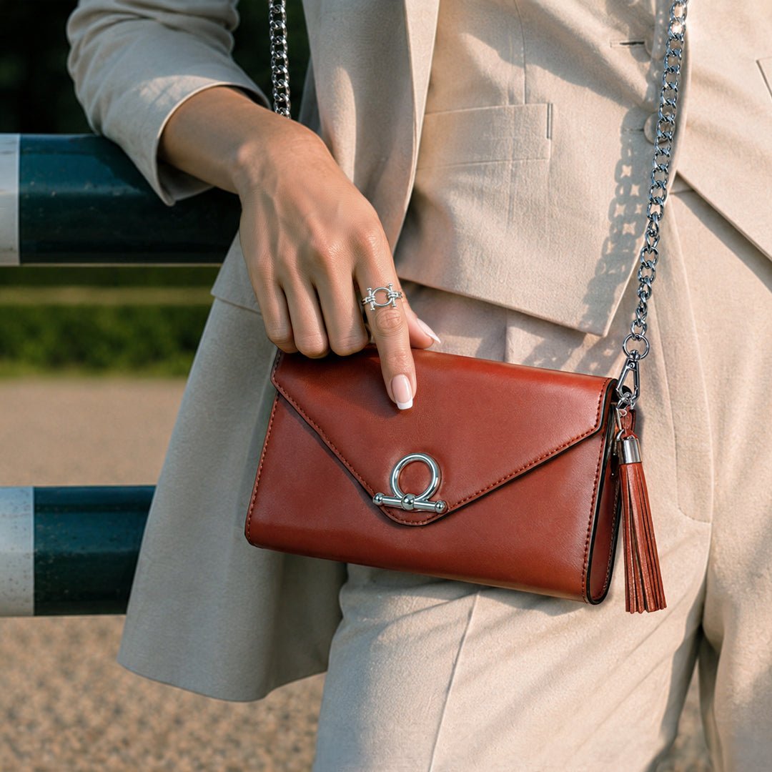 Urban Equestrian  Del Mar - Horse Bit Crossbody Luxury Leather Handbag in Cognac