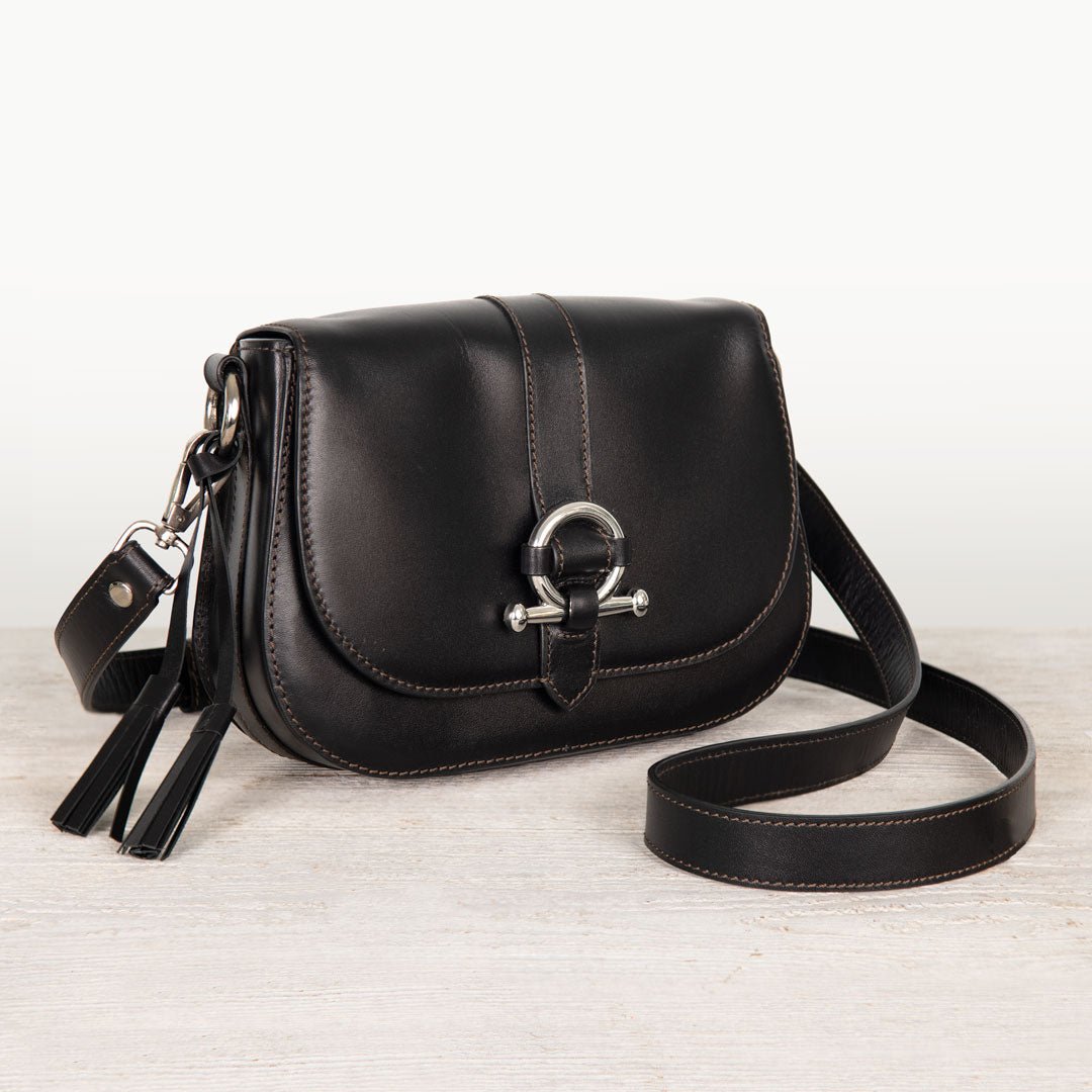 Urban Equestrian  Del Rey - Equestrian Horse Bit Crossbody Luxury Leather Handbag in Black