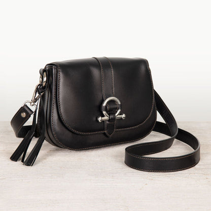 Urban Equestrian  Del Rey - Equestrian Horse Bit Crossbody Luxury Leather Handbag in Black