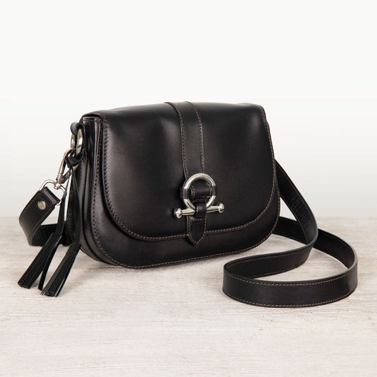 Urban Equestrian  Del Rey - Equestrian Horse Bit Crossbody Luxury Leather Handbag in Black