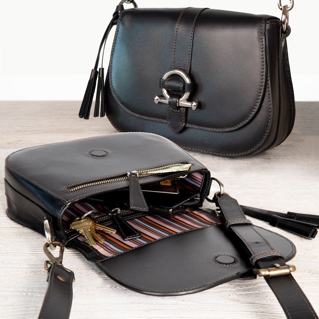 Urban Equestrian  Del Rey - Equestrian Horse Bit Crossbody Luxury Leather Handbag in Black