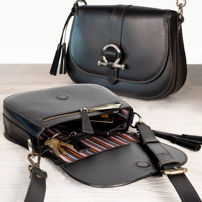 Urban Equestrian  Del Rey - Equestrian Horse Bit Crossbody Luxury Leather Handbag in Black