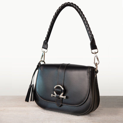 Urban Equestrian  Del Rey - Equestrian Horse Bit Crossbody Luxury Leather Handbag in Black