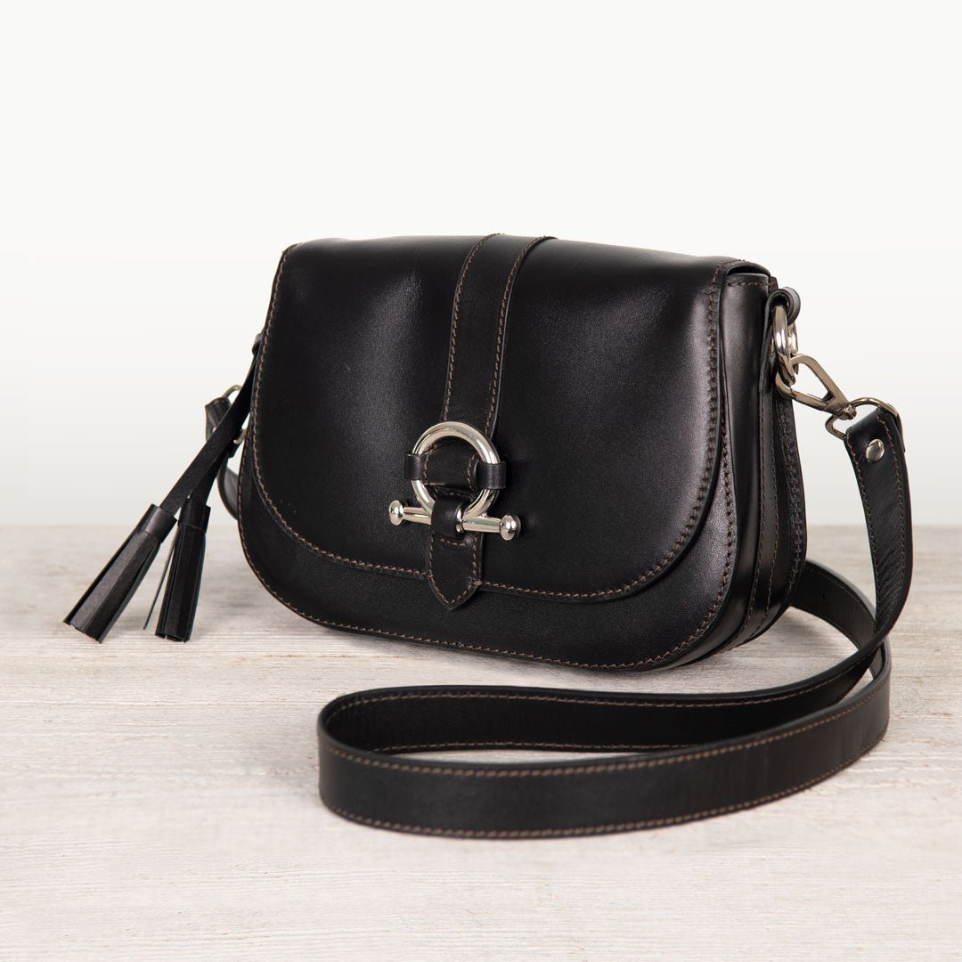 Urban Equestrian  Del Rey - Equestrian Horse Bit Crossbody Luxury Leather Handbag in Black