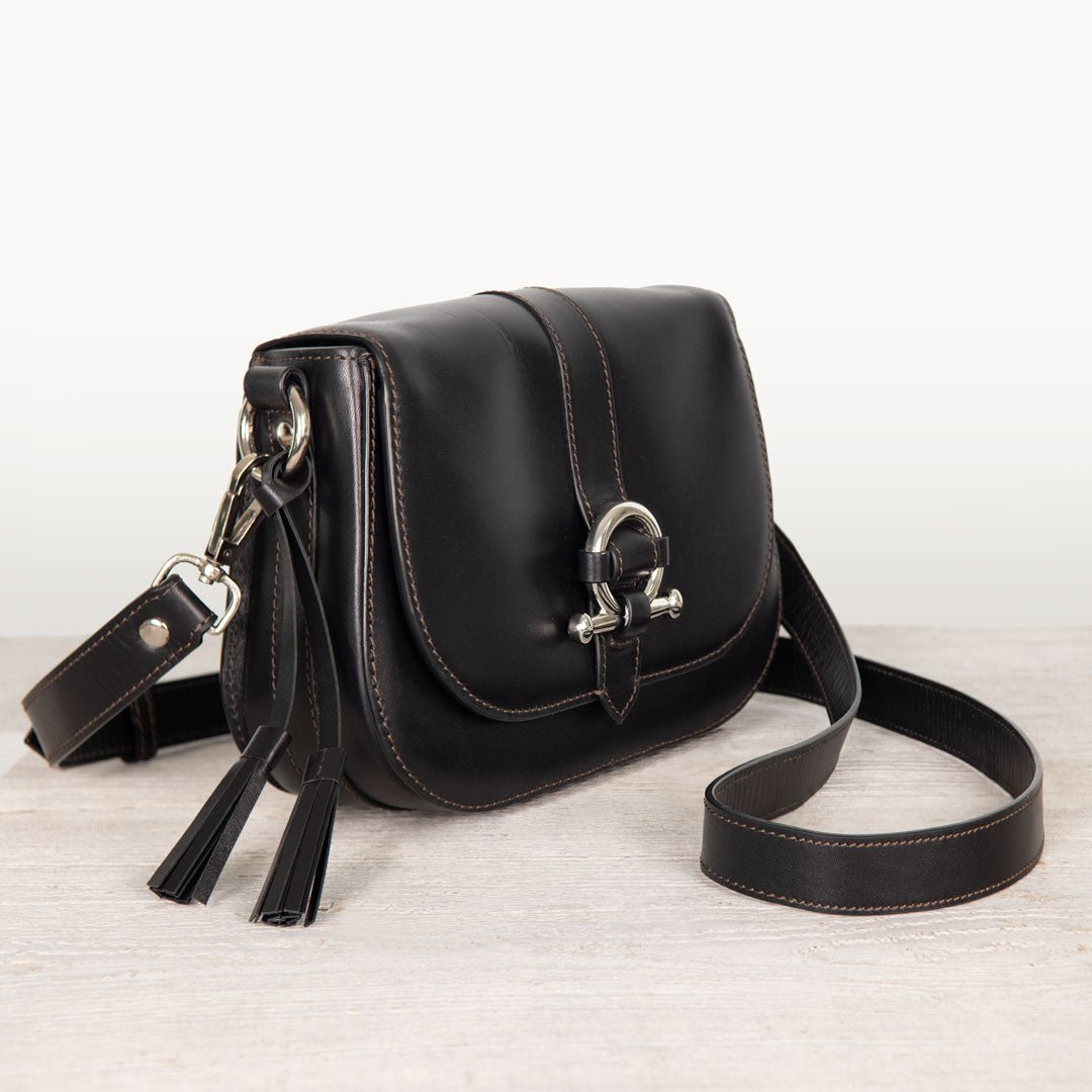 Urban Equestrian  Del Rey - Equestrian Horse Bit Crossbody Luxury Leather Handbag in Black