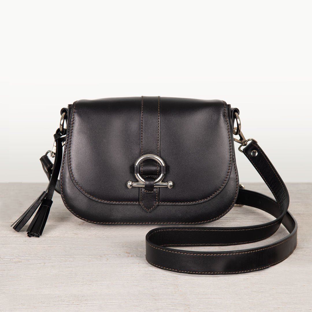 Urban Equestrian  Del Rey - Equestrian Horse Bit Crossbody Luxury Leather Handbag in Black