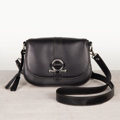 Urban Equestrian  Del Rey - Equestrian Horse Bit Crossbody Luxury Leather Handbag in Black