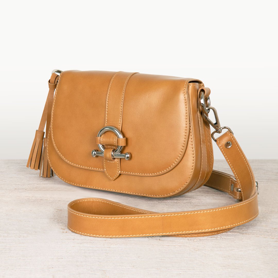 Urban Equestrian  Del Rey - Equestrian Horse Bit Crossbody Luxury Leather Handbag in Caramel