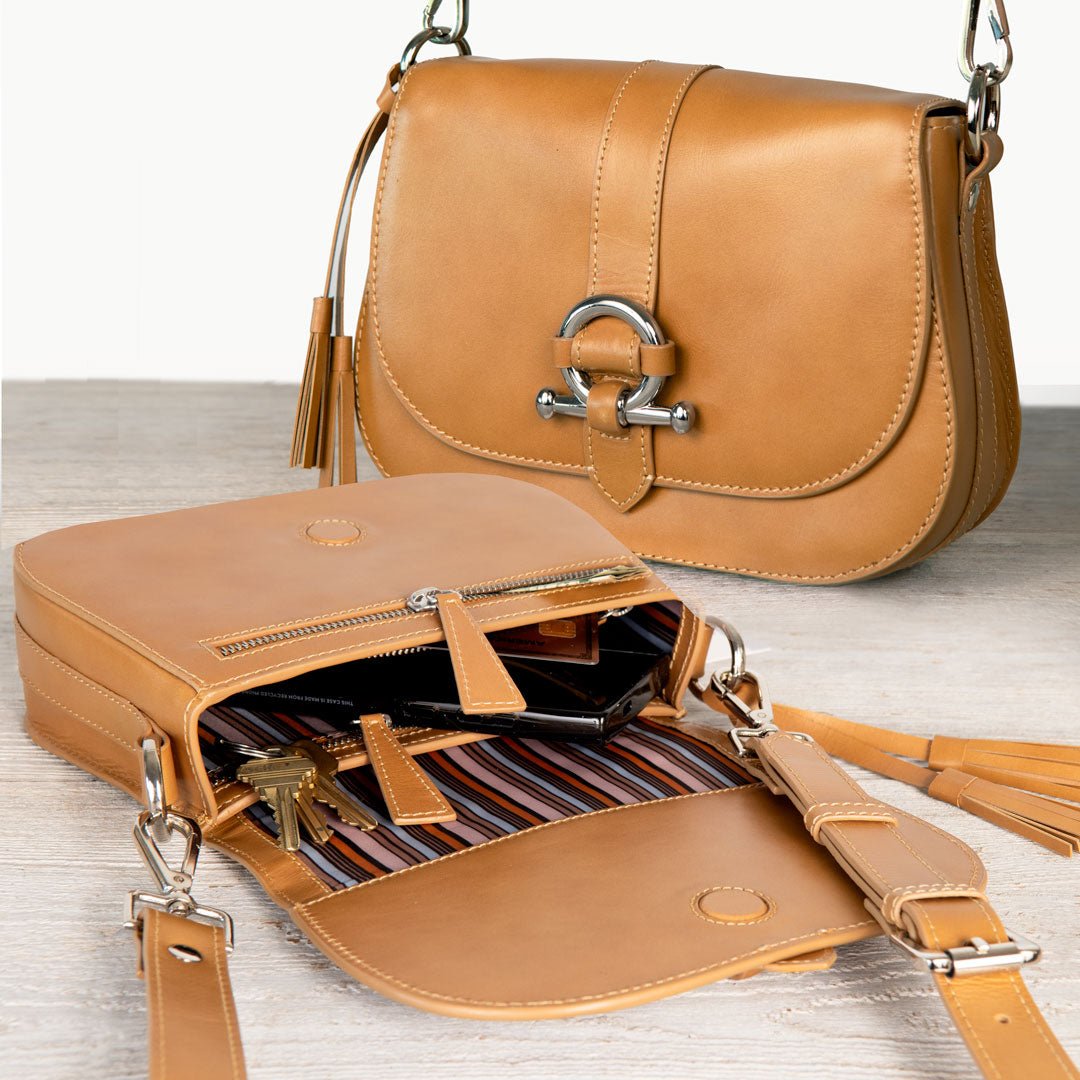 Urban Equestrian  Del Rey - Equestrian Horse Bit Crossbody Luxury Leather Handbag in Caramel