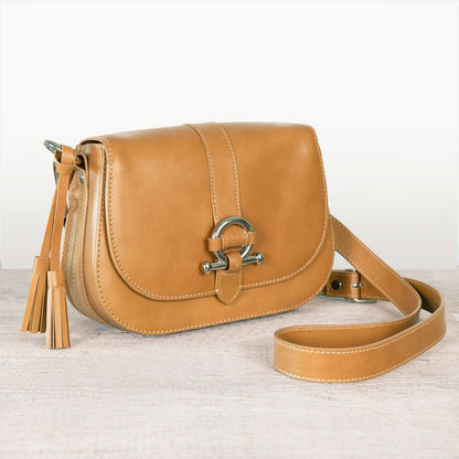 Urban Equestrian  Del Rey - Equestrian Horse Bit Crossbody Luxury Leather Handbag in Caramel