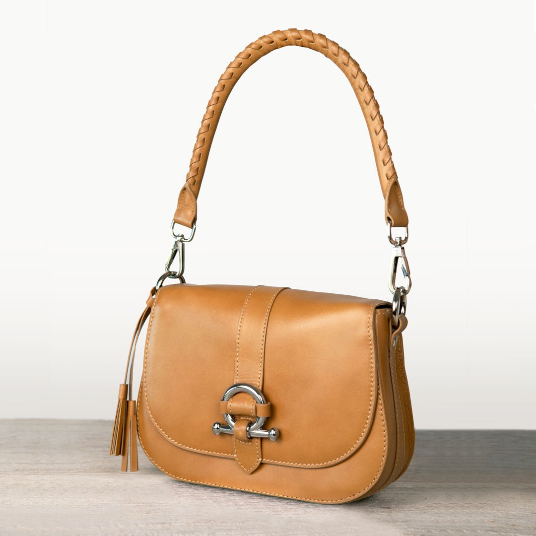 Urban Equestrian  Del Rey - Equestrian Horse Bit Crossbody Luxury Leather Handbag in Caramel