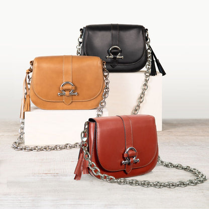 Urban Equestrian  Del Rey - Equestrian Horse Bit Crossbody Luxury Leather Handbag in Caramel