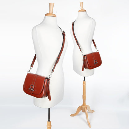 Urban Equestrian  Del Rey - Equestrian Horse Bit Crossbody Luxury Leather Handbag in Cognac