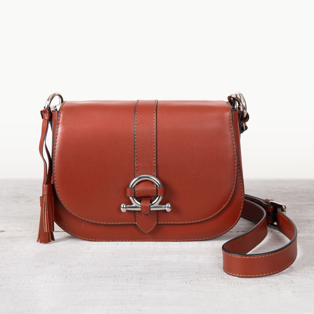Urban Equestrian  Del Rey - Equestrian Horse Bit Crossbody Luxury Leather Handbag in Cognac