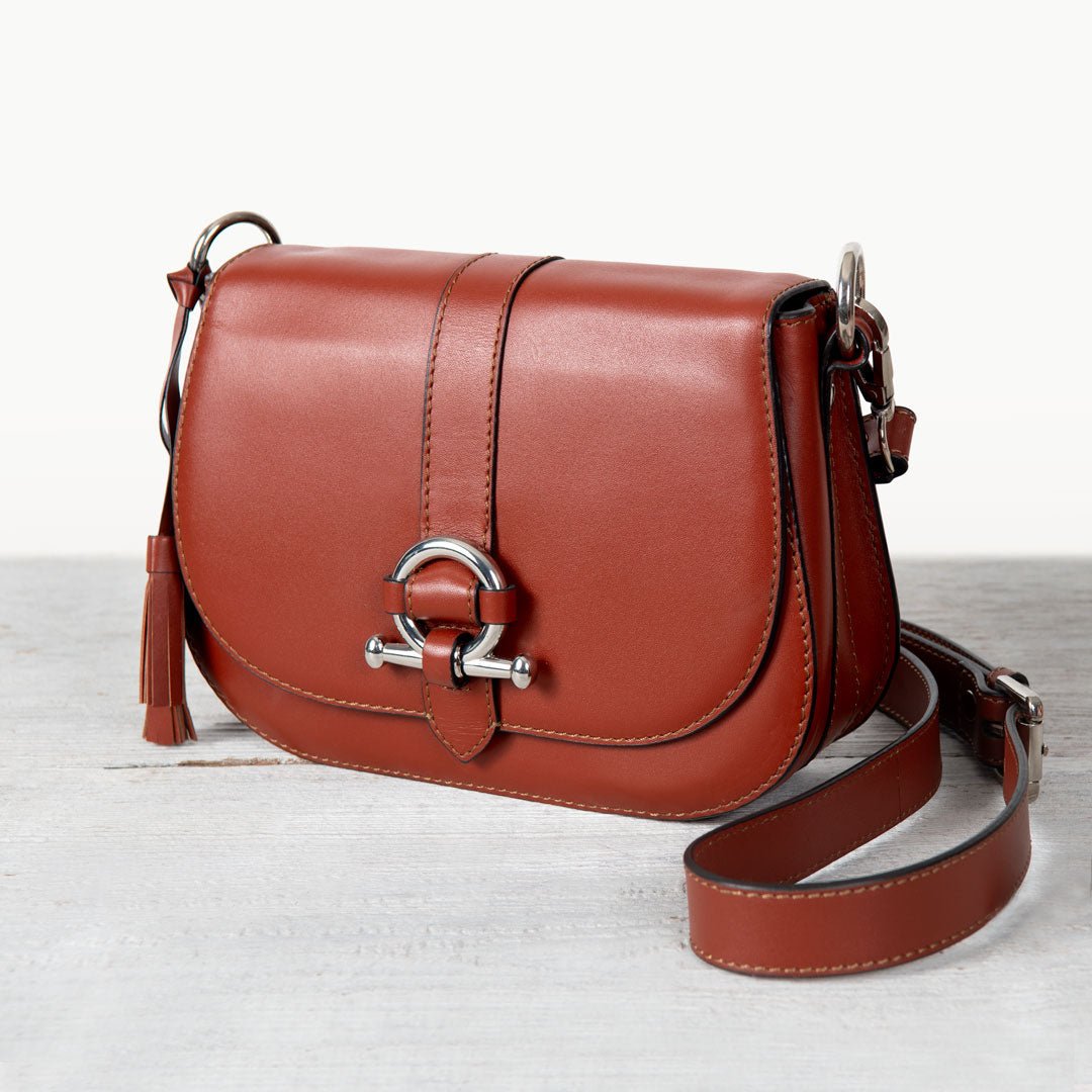 Urban Equestrian  Del Rey - Equestrian Horse Bit Crossbody Luxury Leather Handbag in Cognac