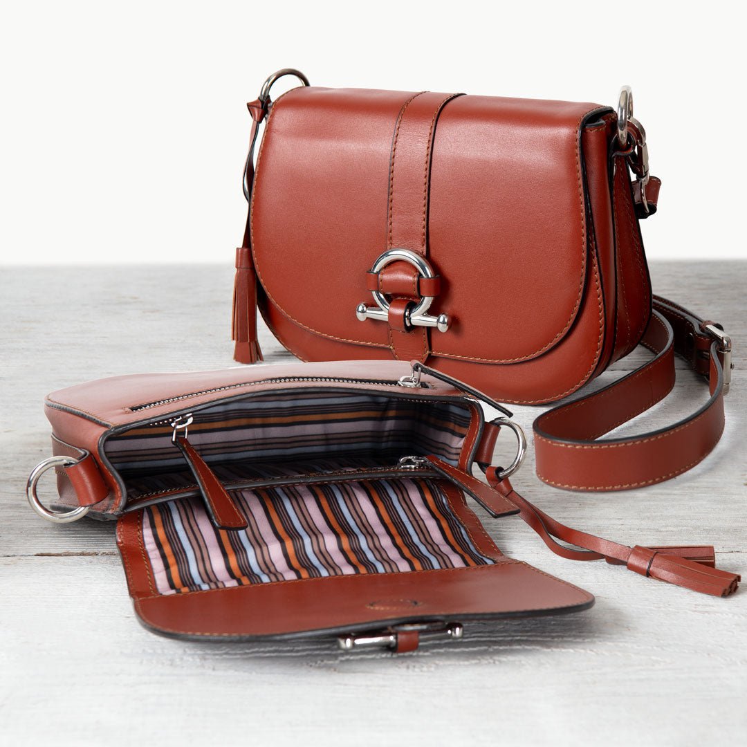 Urban Equestrian  Del Rey - Equestrian Horse Bit Crossbody Luxury Leather Handbag in Cognac