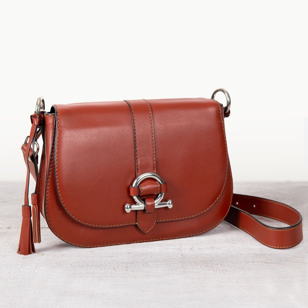 Urban Equestrian  Del Rey - Equestrian Horse Bit Crossbody Luxury Leather Handbag in Cognac