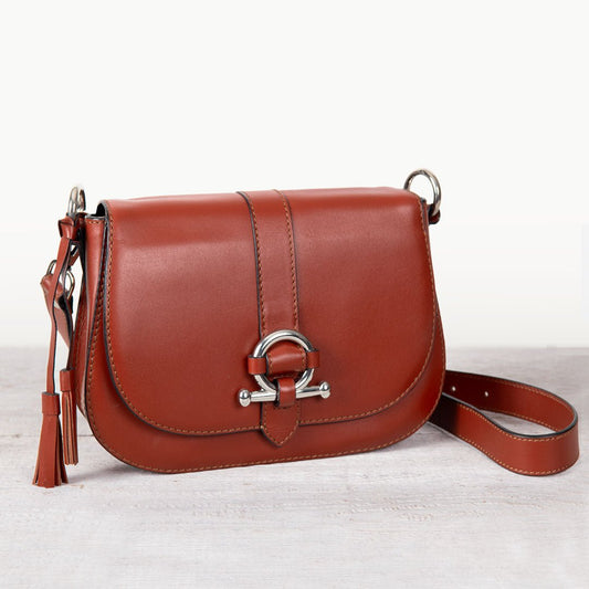 Urban Equestrian  Del Rey - Equestrian Horse Bit Crossbody Luxury Leather Handbag in Cognac