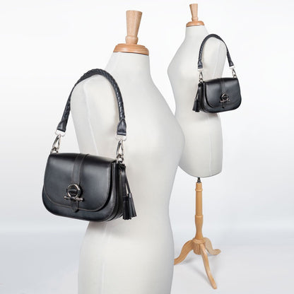 Urban Equestrian  Del Rey - Equestrian Horse Bit Crossbody Luxury Leather Handbag in Black