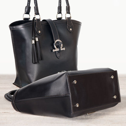 Urban Equestrian  Del Rey -Horse Bit Tote Luxury Leather Handbag in Black