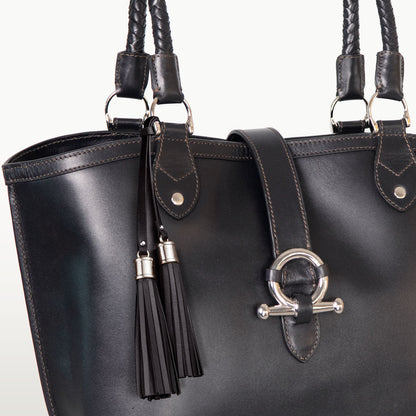 Urban Equestrian  Del Rey -Horse Bit Tote Luxury Leather Handbag in Black